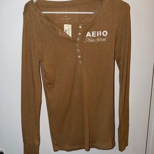 Aeropostale Brown Tan Long Button Up Sleeve Tee